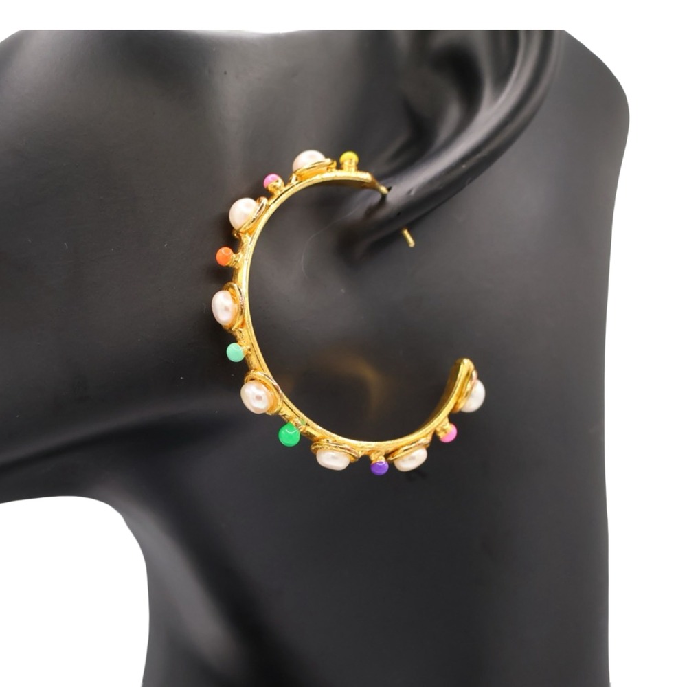 Sylvia Toledano Petite Candy Multicolor Pearl Hoop Earrings 22K‎ Gold Plated